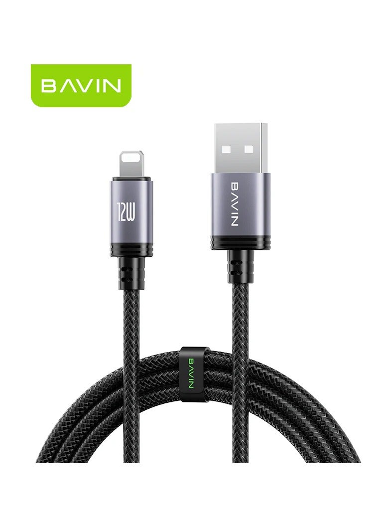 Bavin Bavin CB364 Fast Charging12W Aluminum Alloy Data Cable Wth 1 Meter Fishing Net Braided For Usb To Ios Black  - Image 1