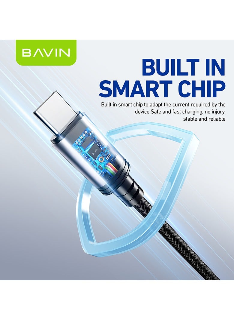 Bavin Bavin CB364 Fast Charging12W Aluminum Alloy Data Cable Wth 1 Meter Fishing Net Braided For Usb To Ios Black  - Image 2