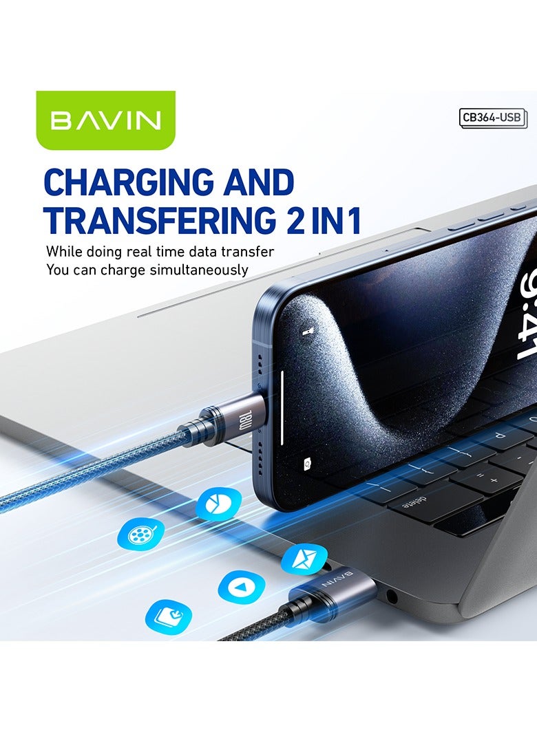 Bavin Bavin CB364 Fast Charging12W Aluminum Alloy Data Cable Wth 1 Meter Fishing Net Braided For Usb To Ios Black  - Image 3