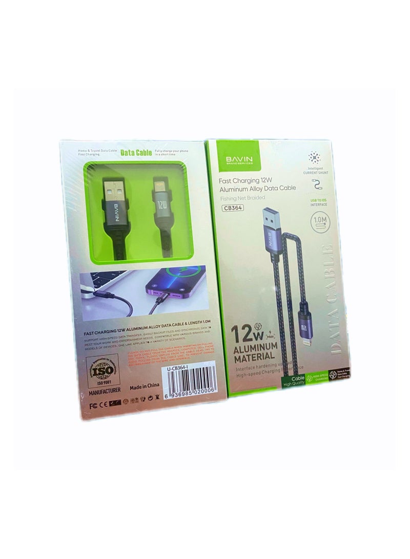 Bavin Bavin CB364 Fast Charging12W Aluminum Alloy Data Cable Wth 1 Meter Fishing Net Braided For Usb To Ios Black  - Image 4