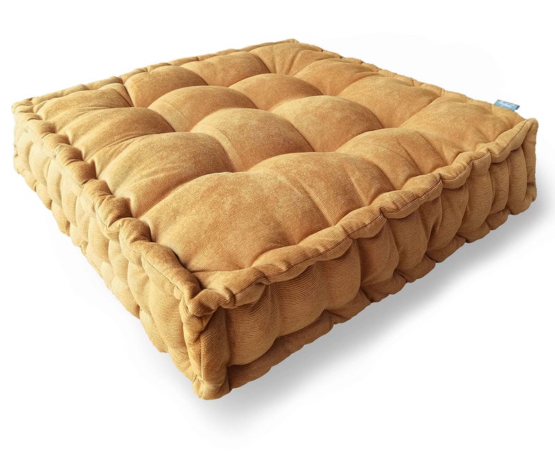 Verpert Floor Pillow 25x25 Inch Square Meditation Cushion Floor Seating for Adults Oversized Tufted seat Cushion Reading Nook for Kids Yoga Meditation Pillow for Sitting on Floor Yellow