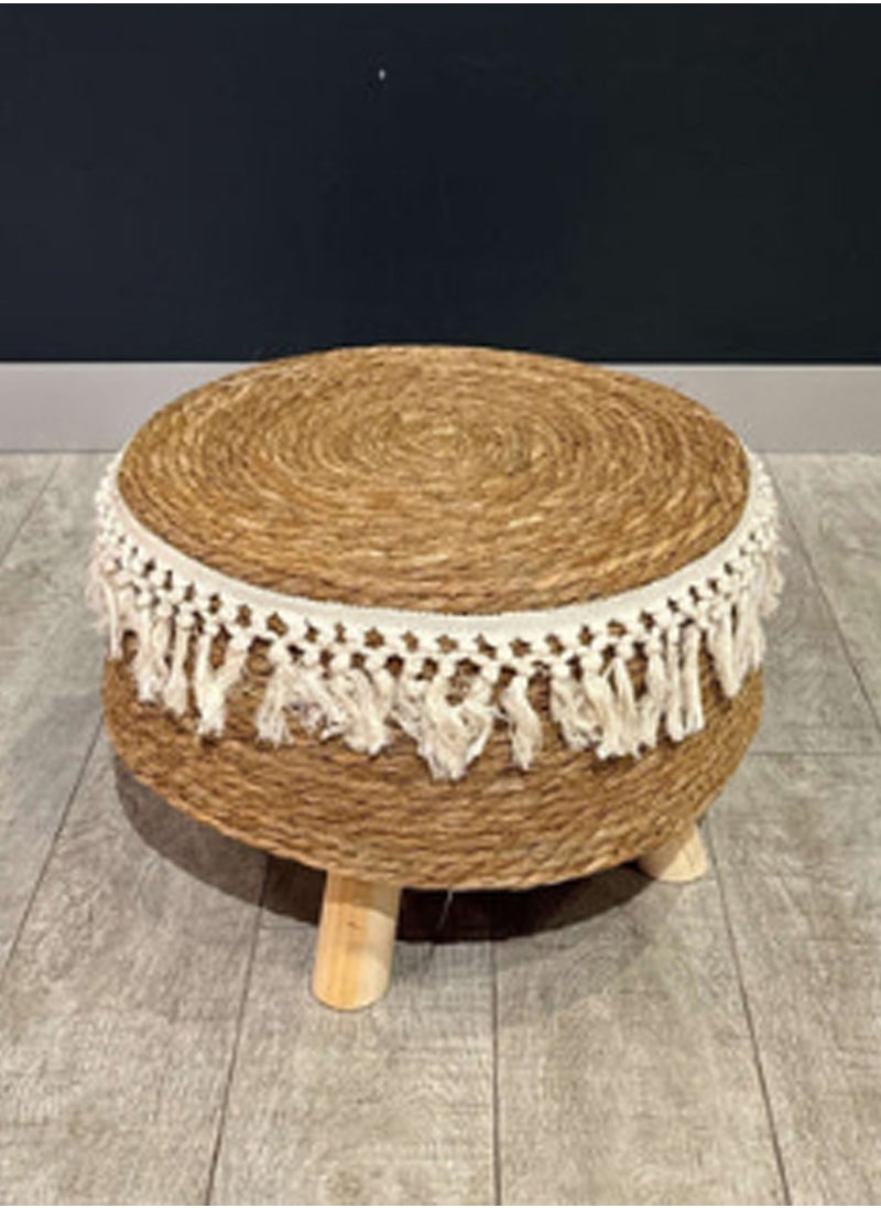 LINGWEI - Foot Stool Natural Seagrass Hand Weave Poufs Round Ottoman for Couch Desk Soft Step Stool Padded Foot Rest with Non Skid Pine Legs for Hallway Office Lounge - Image 1