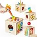 Takeeyce 5in1 Wooden Activity Cube Toddlers Montessori Toys for Baby Boys Girls Baby Activity Center for 2 Year Old Woodpecker Worm Toy Magnetic Bird Feeding Game Educational Color Shape Sorting Toy - Image 2