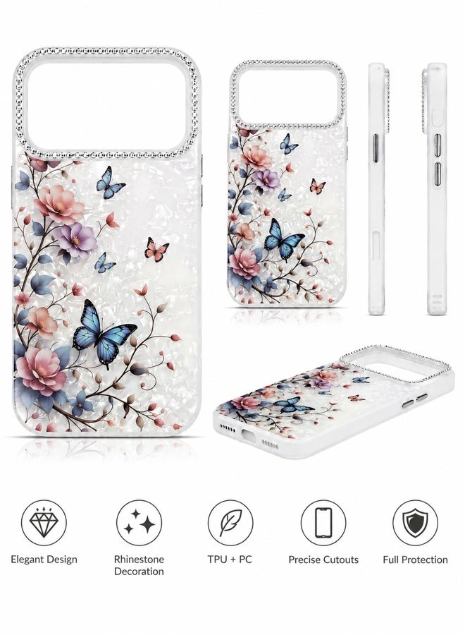 VR CREATIVE Protective Case Cover for Apple iPhone 17 Pro Max with Floral Marble Butterfly Print Transparent TPU + PC Shockproof Back Cover Design 1 - Image 2