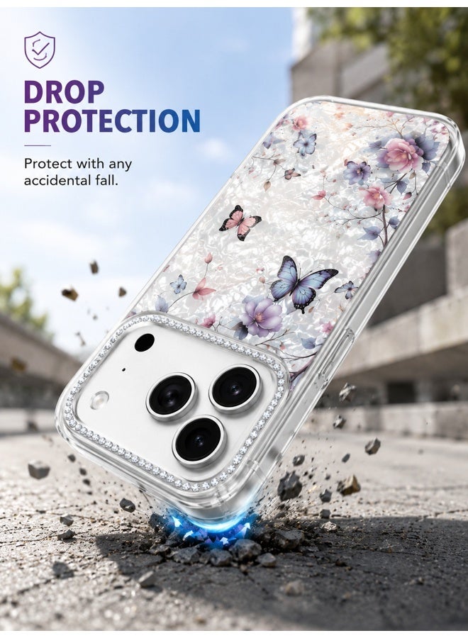 VR CREATIVE Protective Case Cover for Apple iPhone 17 Pro Max with Floral Marble Butterfly Print Transparent TPU + PC Shockproof Back Cover Design 1 - Image 5