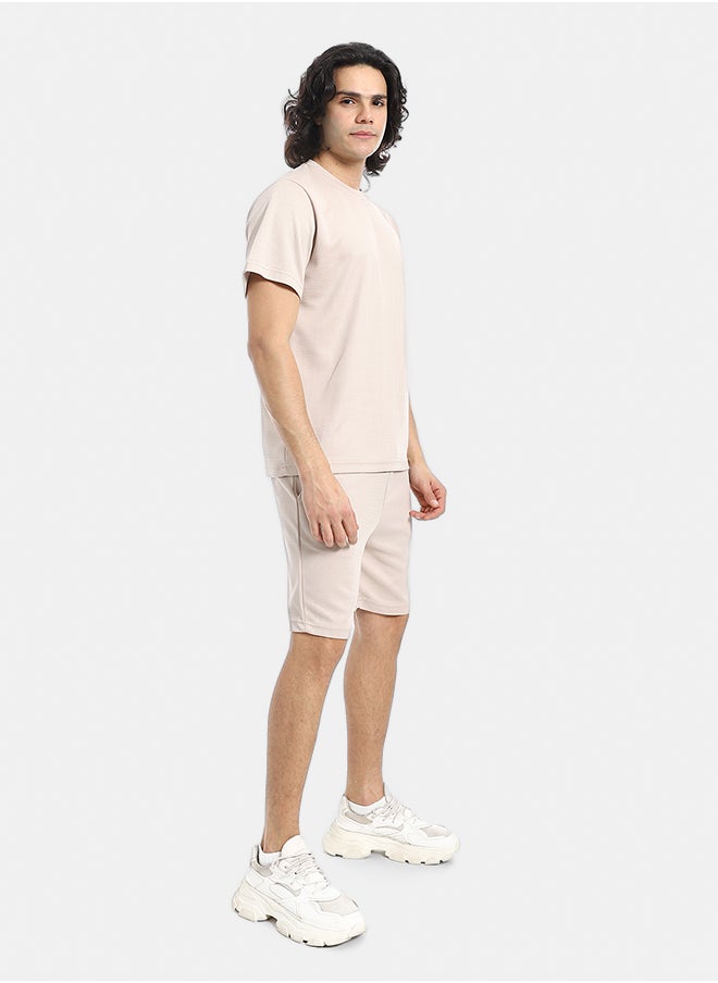 Red Circle Pique Pattern Slip On T Shirt And Shorts Set  - Image 2