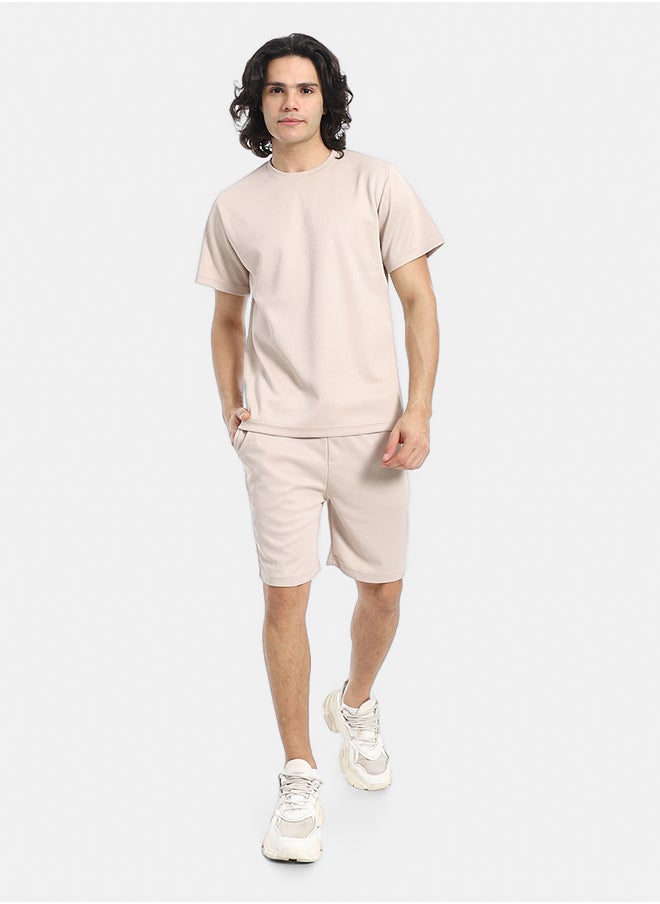 Red Circle Pique Pattern Slip On T Shirt And Shorts Set  - Image 1