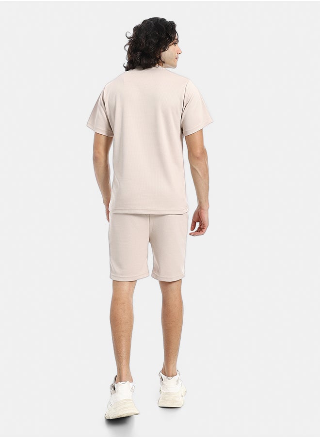 Red Circle Pique Pattern Slip On T Shirt And Shorts Set  - Image 3