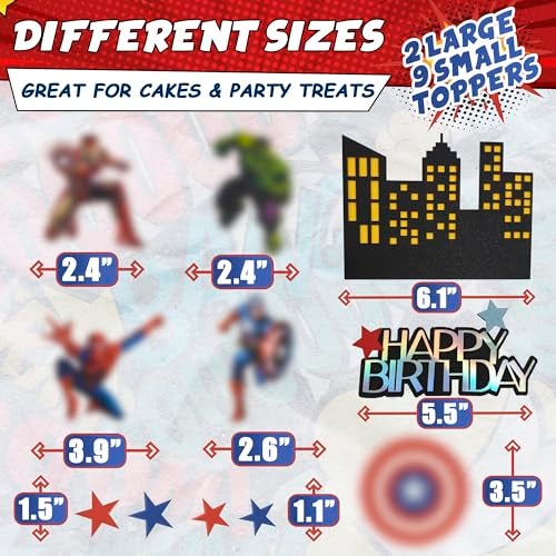V TOWER Superhero Birthday Decorations 11Pcs Colorful Superhero Cake Topper with Bold Action Figures Sturdy Cardboard Installation Stick Easy to Use Super Hero Birthday Decorations for Boys Girls - Image 5