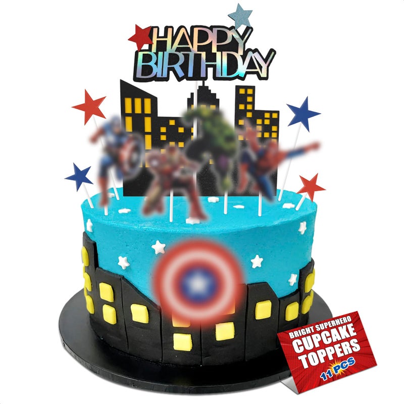 V TOWER Superhero Birthday Decorations 11Pcs Colorful Superhero Cake Topper with Bold Action Figures Sturdy Cardboard Installation Stick Easy to Use Super Hero Birthday Decorations for Boys Girls - Image 3