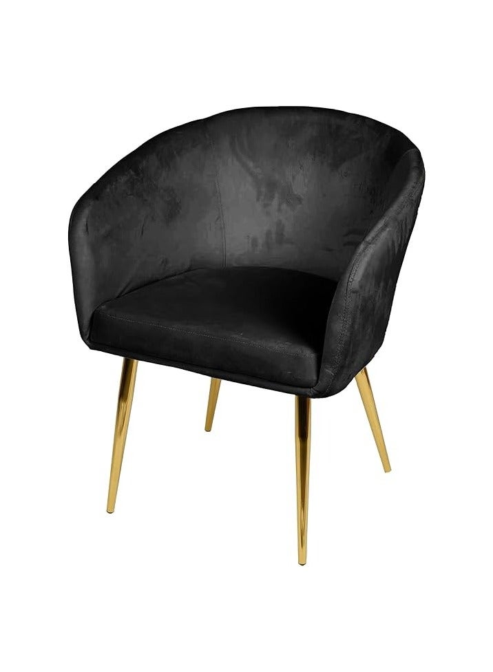Ripple FURNITURE كرسي زوار مخمل ومعدن كرسي طعام أرجل ذهبية شكل دائري غرفة معيشة حجم كبير (أسود) - Image 1