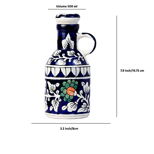 Freakway Ceramic Blue Floral Art 500 ML Oil Dispenser for Kitchen, Oil Bottle, Oil Sprayer, Vinegar Bottle for Kitchen Storage/ 100% Food & Microwave Safe| 1 Piece-Blue & White - Image 4