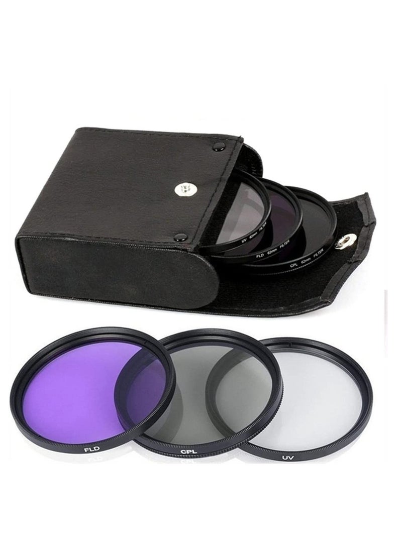 طقم مرشح احترافي متعدد الطبقات 3 في 1 للأشعة فوق البنفسجية CPL FLD متوافق مع Canon Nikon Sony Olympus Pentax Samsung Panasonic Kodak Fujifilm الكاميرات الرقمية وكاميرات الفيديو (58 مم) - Image 1