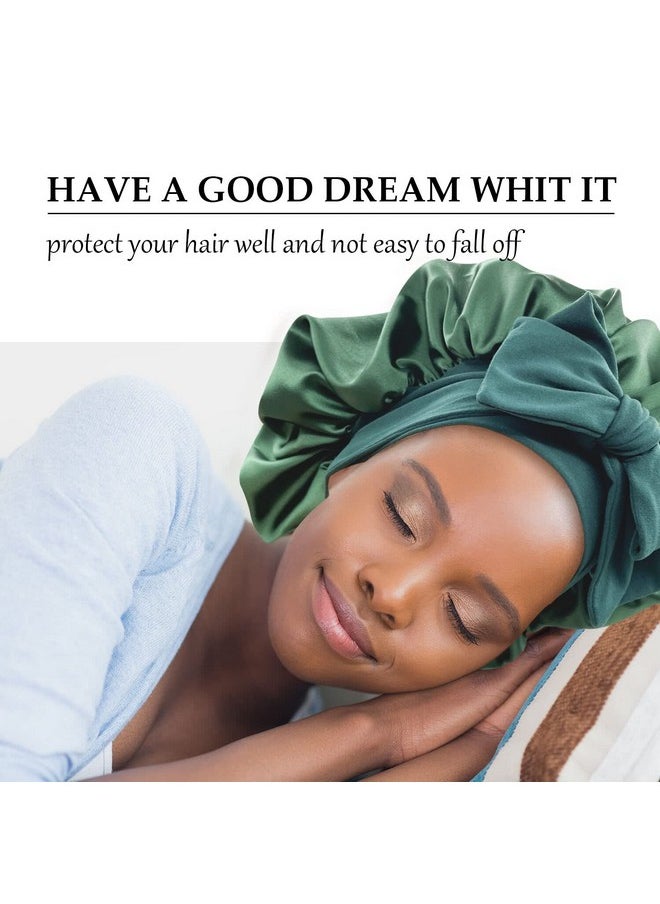 Gili - Satin Silk Bonnet Hair Bonnet For Sleeping Large Bonnets With Tie Band Hair Wrap With Adjustable Straps Hair Cap Night Sleep Caps For Women Curly Braid Hair Hunter Green - Image 1