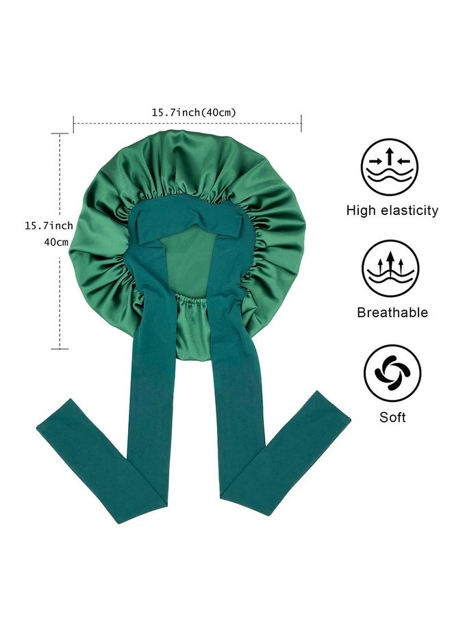 Gili - Satin Silk Bonnet Hair Bonnet For Sleeping Large Bonnets With Tie Band Hair Wrap With Adjustable Straps Hair Cap Night Sleep Caps For Women Curly Braid Hair Hunter Green - Image 1