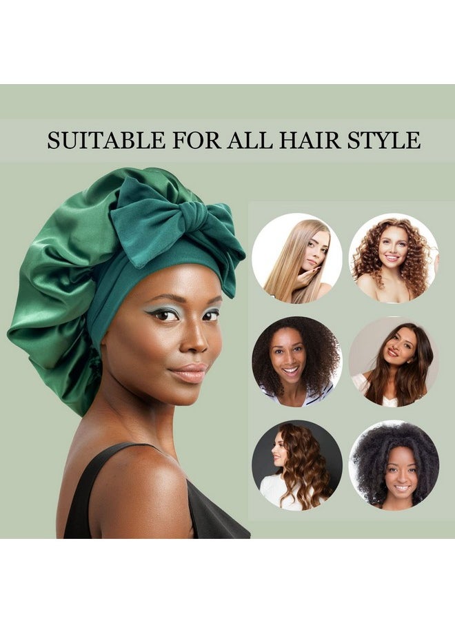 Gili - Satin Silk Bonnet Hair Bonnet For Sleeping Large Bonnets With Tie Band Hair Wrap With Adjustable Straps Hair Cap Night Sleep Caps For Women Curly Braid Hair Hunter Green - Image 1