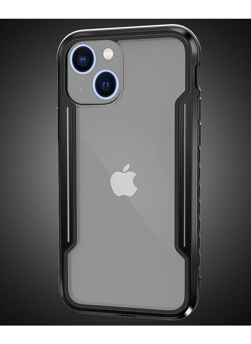 JOWAY - iPhone 13 and iPhone 14 Heavy Duty Defender Case Rugged Anti-Drop Clear Back Cover with Shockproof Hybrid Metal and TPU Bumper Frame Black - Image 1
