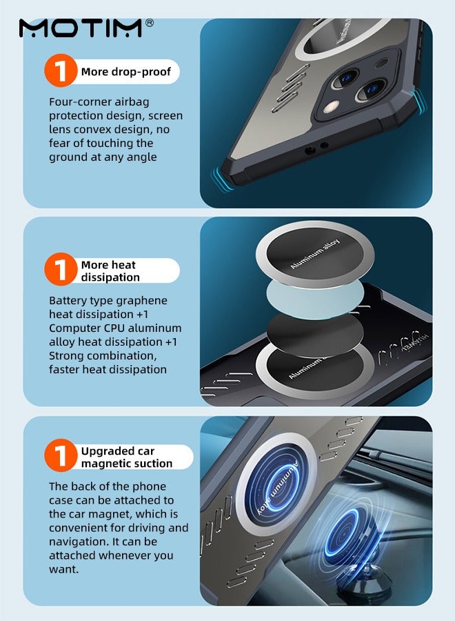 Motim iPhone 14 /14 Plus Phone Case, Aluminum Alloy Hollow Heat Dissipation Cooling Case, Support Car Magnetic Suction Function, TPU Back Bumper Case Shockproof Protective Cover - Image 5