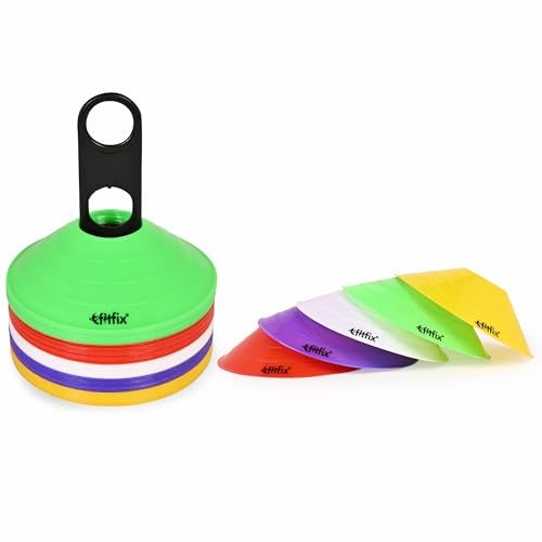 Fitfix® Disc Cones Set | Space Marker Cones 2" Height- Agility Training Cones for Cricket, Exercise, Kids Activity, Sports | Football Cones Set with Stand, Carry Bag (Pack of 20 Multicolour Colour) - Image 1