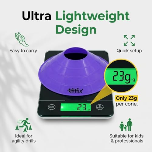 Fitfix® Disc Cones Set | Space Marker Cones 2" Height- Agility Training Cones for Cricket, Exercise, Kids Activity, Sports | Football Cones Set with Stand, Carry Bag (Pack of 20 Multicolour Colour) - Image 4