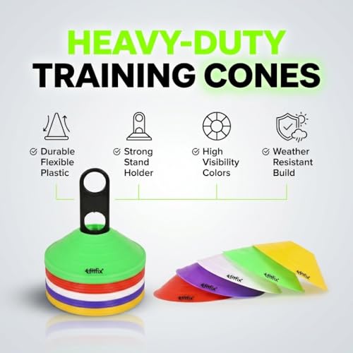 Fitfix® Disc Cones Set | Space Marker Cones 2" Height- Agility Training Cones for Cricket, Exercise, Kids Activity, Sports | Football Cones Set with Stand, Carry Bag (Pack of 20 Multicolour Colour) - Image 3