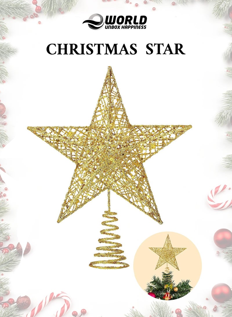 Eworld Glitter Christmas Tree Topper Star | Gold Five-Pointed Iron Star Ornament | Sparkling Christmas Tree Decoration – 15 × 20 cm - Image 1
