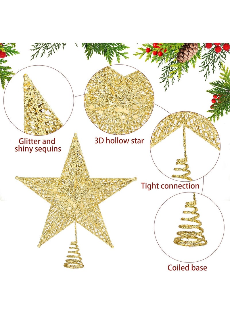 Eworld Glitter Christmas Tree Topper Star | Gold Five-Pointed Iron Star Ornament | Sparkling Christmas Tree Decoration – 15 × 20 cm - Image 3