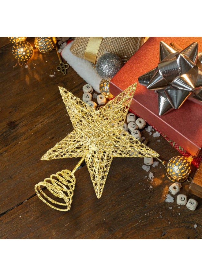 Eworld Glitter Christmas Tree Topper Star | Gold Five-Pointed Iron Star Ornament | Sparkling Christmas Tree Decoration – 15 × 20 cm - Image 5
