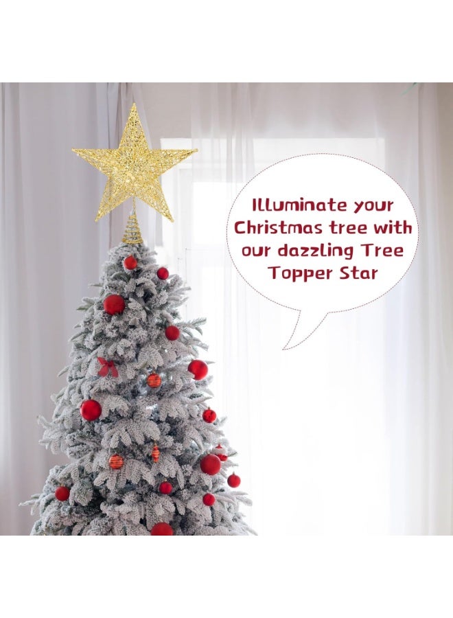Eworld Glitter Christmas Tree Topper Star | Gold Five-Pointed Iron Star Ornament | Sparkling Christmas Tree Decoration – 15 × 20 cm - Image 4