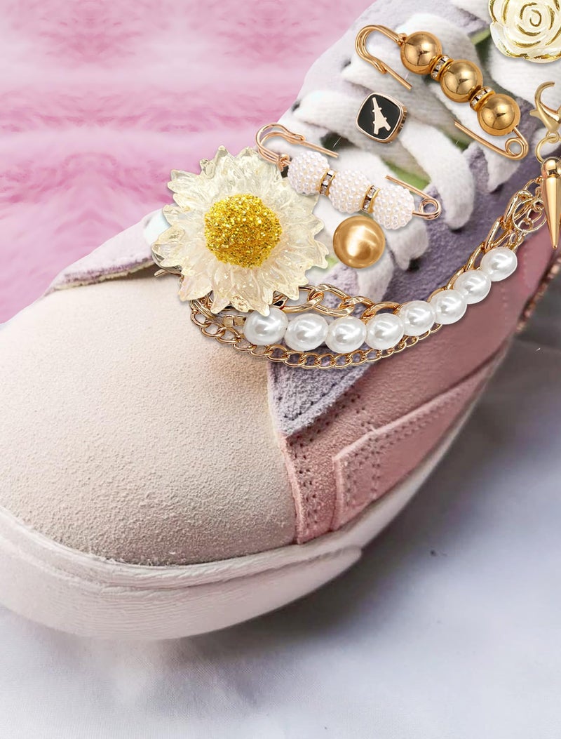 Acwenie Shoe Charms for Sneakers & Socks â€“ Stylish Pearl & Chains Shoe Accessories Kit with Ribbon Laces, Bows, Clips & Pins â€“ Trendy Shoe & Junk Socks Decorations for Women & Girls - Image 5