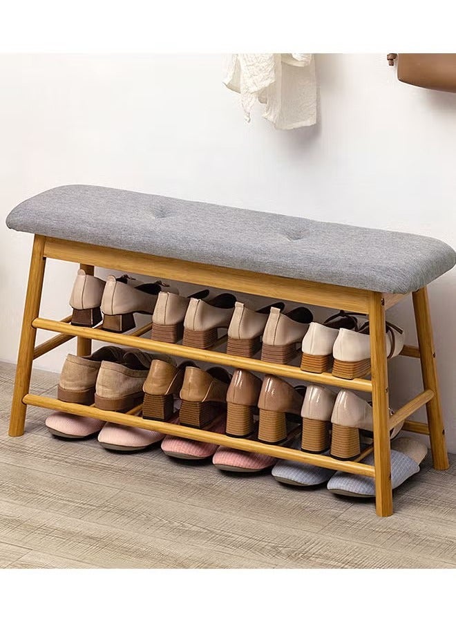 Beauenty Shoe Entryway Bench, Bamboo Shoe Rack Bench, Organizer with 2 Tier Storage Simple Style Good Load Bearing, Ideal for Entryway Hallway Living Room,(Nature,35.4'') - Image 1