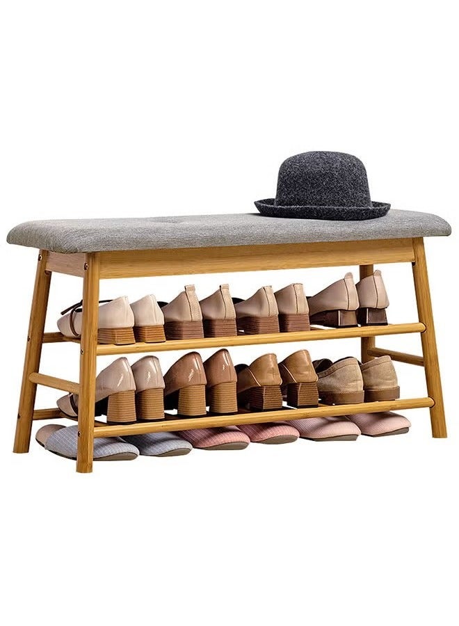 Beauenty Shoe Entryway Bench, Bamboo Shoe Rack Bench, Organizer with 2 Tier Storage Simple Style Good Load Bearing, Ideal for Entryway Hallway Living Room,(Nature,35.4'') - Image 2