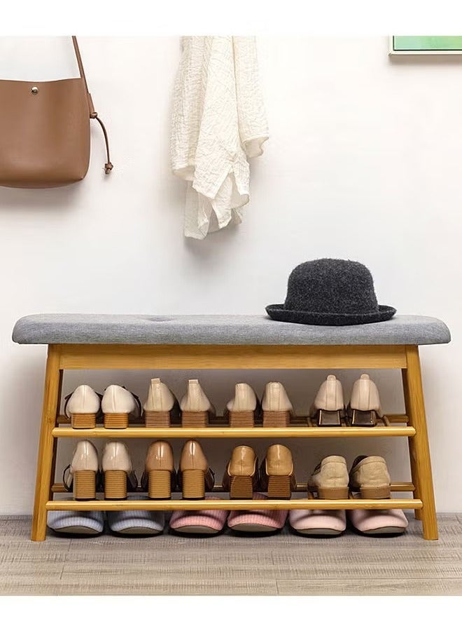 Beauenty Shoe Entryway Bench, Bamboo Shoe Rack Bench, Organizer with 2 Tier Storage Simple Style Good Load Bearing, Ideal for Entryway Hallway Living Room,(Nature,35.4'') - Image 3