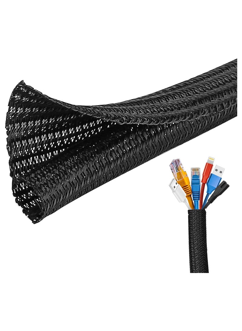 NNEWVANTE - Cable Tidy Sleeve, 3m Cable Management Tube for PC/TV, Diameter 12-20mm, Self Adhesive Protector Wire Tidy Organiser for Home, Office - Black - Image 1