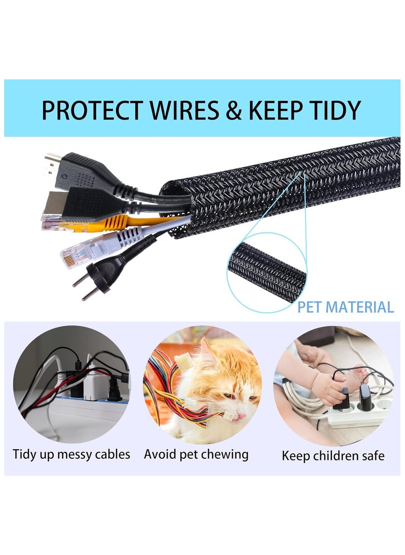 NNEWVANTE - Cable Tidy Sleeve, 3m Cable Management Tube for PC/TV, Diameter 12-20mm, Self Adhesive Protector Wire Tidy Organiser for Home, Office - Black - Image 1