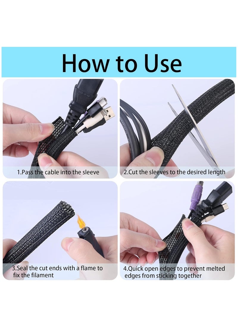 NNEWVANTE - Cable Tidy Sleeve, 3m Cable Management Tube for PC/TV, Diameter 12-20mm, Self Adhesive Protector Wire Tidy Organiser for Home, Office - Black - Image 1