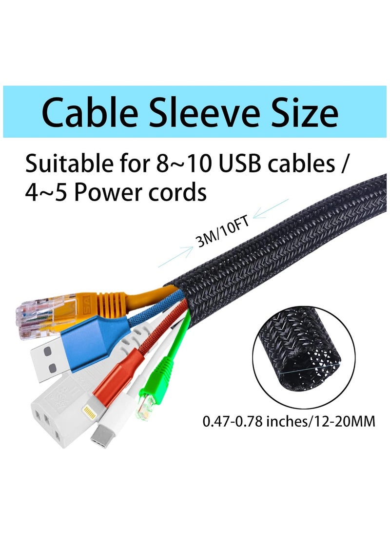 NNEWVANTE - Cable Tidy Sleeve, 3m Cable Management Tube for PC/TV, Diameter 12-20mm, Self Adhesive Protector Wire Tidy Organiser for Home, Office - Black - Image 1