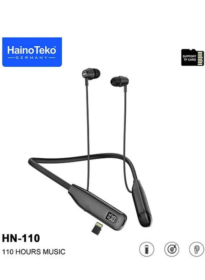 Haino Teko Haino Teko HN110 Bluetooth Neck Band Earphone 110 Hours Music With High Bass Sound Quality Super Clear Mic and Support TF Card Black - Image 1
