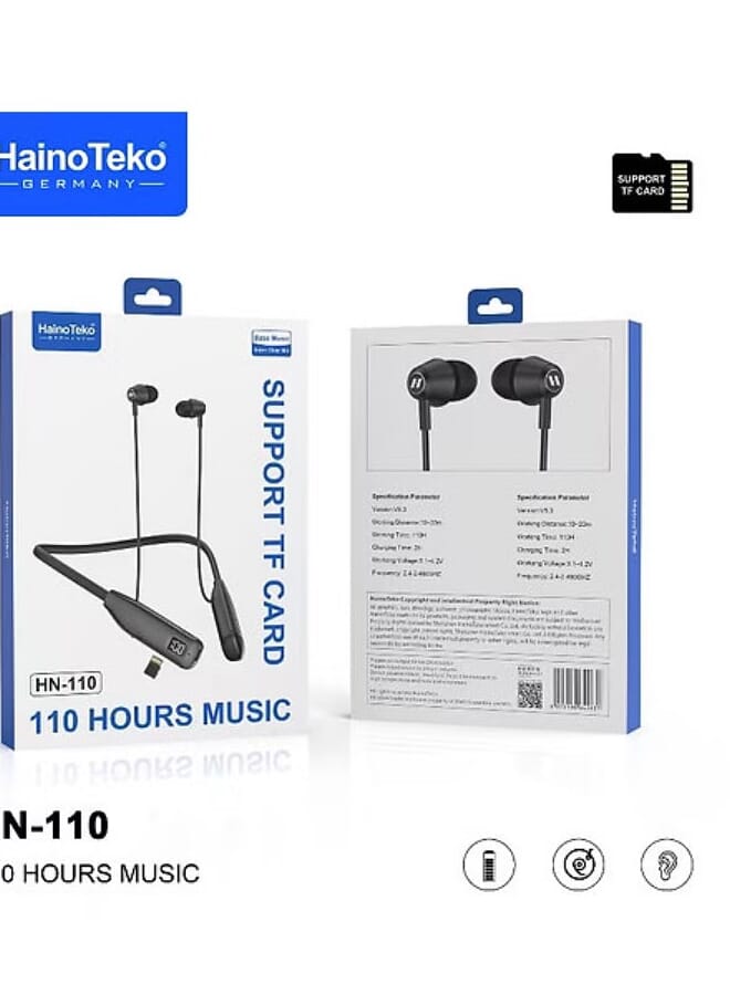 Haino Teko Haino Teko HN110 Bluetooth Neck Band Earphone 110 Hours Music With High Bass Sound Quality Super Clear Mic and Support TF Card Black - Image 3