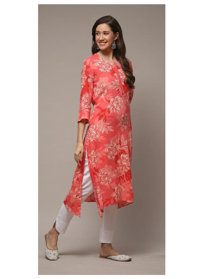 Biba  Coral LIVA Straight Printed Kurta for Women | Best Price UAE