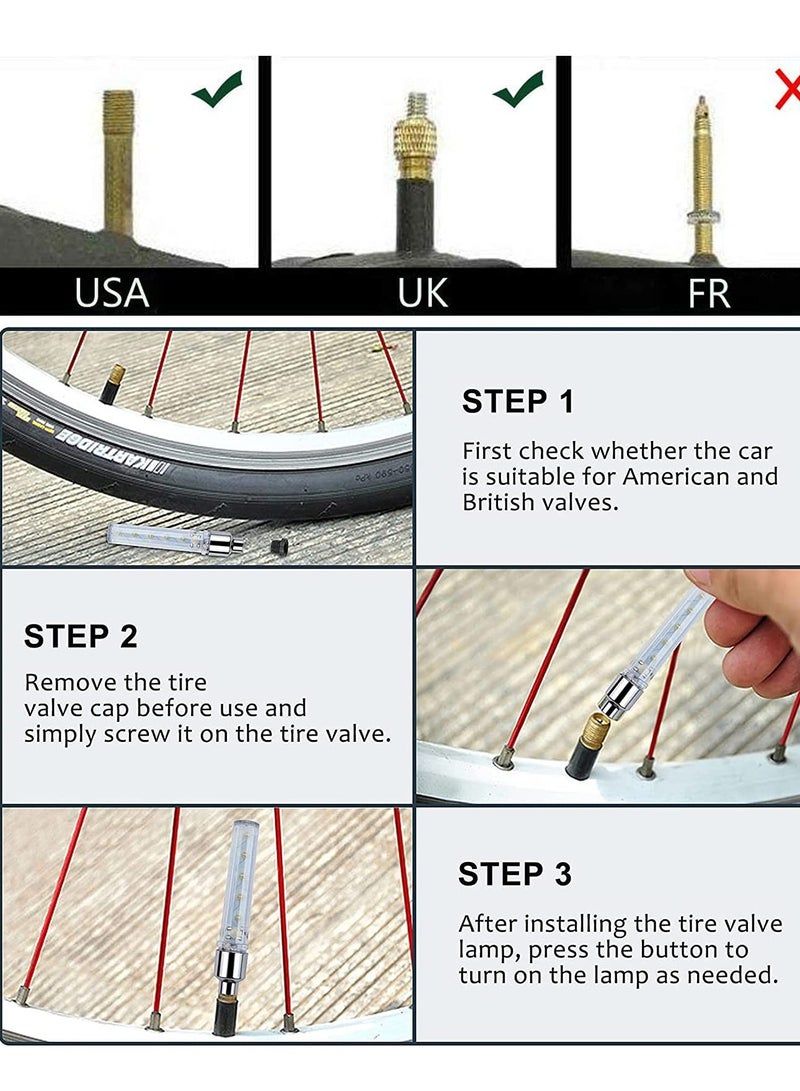 Excefore LED Bike Wheel Lights 4 Pack Long Bicycle Tire Valve Stems Caps Waterproof Tyre Spoke Flash Lights Switch Light Up Cool Reflector Accessories for Kids Men Women - Image 5