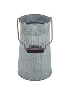 MyGift Galvanized Silver Metal Vase For Table Rustic Farmhouse Flower Bucket With Mango Wood Handle Handcrafted In India  - Image 1