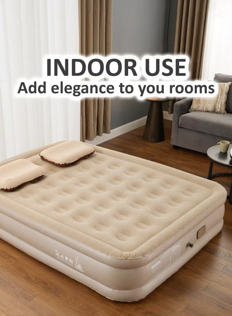 توشونكس مرتبة هوائية مزدوجة الحجم مع وسادتين هوائيتين، سرير تخييم متين قابل للنفخ، بساط نوم مع مضخة هواء مدمجة قابلة لإعادة الشحن، نفخ ذاتي مقاوم للماء، سرير هوائي قابل للنفخ بزر واحد، نفخ وتفريغ للمنزل، والمغامرات الخارجية، والمشي لمسافات طويلة، والسفر، وحفلات النوم، والنزهات، واستخدام سرير الضيوف الفائق تقنية القطيفة 200x40x150 سم - Image 4