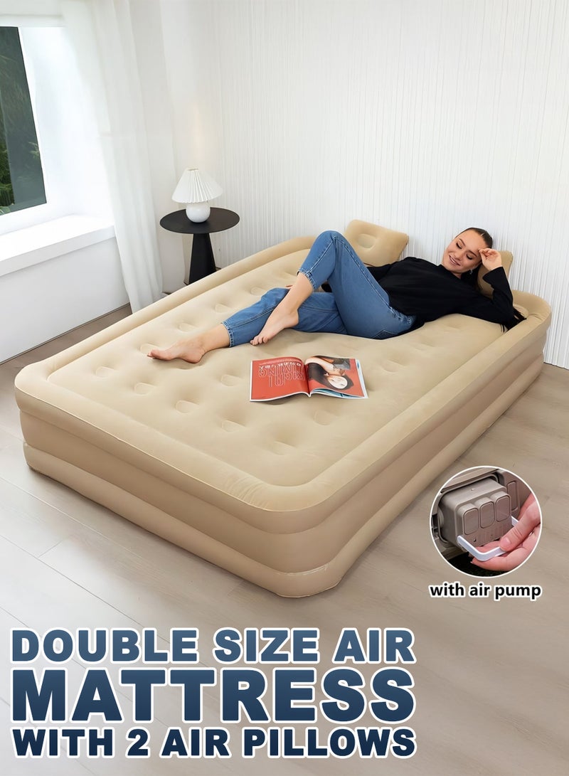 توشونكس مرتبة هوائية مزدوجة الحجم مع وسادتين هوائيتين، سرير تخييم متين قابل للنفخ، بساط نوم مع مضخة هواء مدمجة قابلة لإعادة الشحن، نفخ ذاتي مقاوم للماء، سرير هوائي قابل للنفخ بزر واحد، نفخ وتفريغ للمنزل، والمغامرات الخارجية، والمشي لمسافات طويلة، والسفر، وحفلات النوم، والنزهات، واستخدام سرير الضيوف الفائق تقنية القطيفة 200x40x150 سم - Image 1