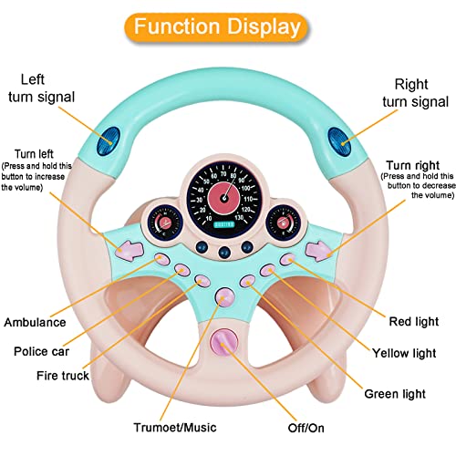 RedCrab Steering Wheel Car Driving Simulated Toy with Light and Music for Kids Pretend Driving Seat ToysBaby Electric Early Learning Educational Toys for Boys and GirlsPink - Image 5