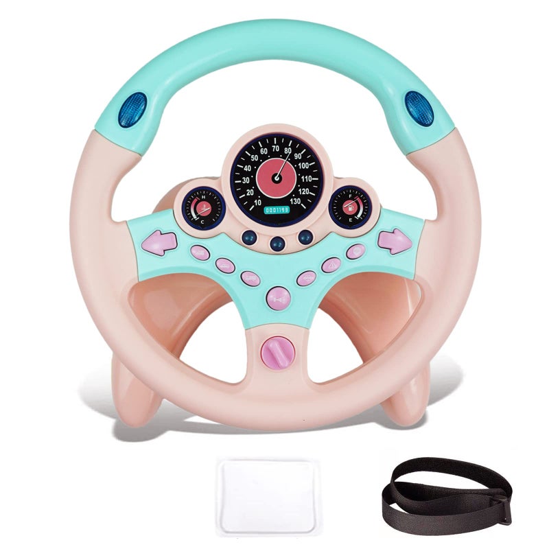RedCrab Steering Wheel Car Driving Simulated Toy with Light and Music for Kids Pretend Driving Seat ToysBaby Electric Early Learning Educational Toys for Boys and GirlsPink - Image 3