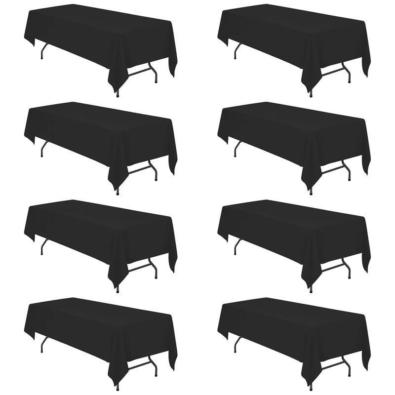 BRILLMAX 8 Pack Black Tablecloths for 8 Foot Rectangle Tables 60 x 126 Inch  8ft Rectangular Bulk Linen Polyester Fabric Washable Cloth Cover for Wedding Reception Banquet Birthday Party