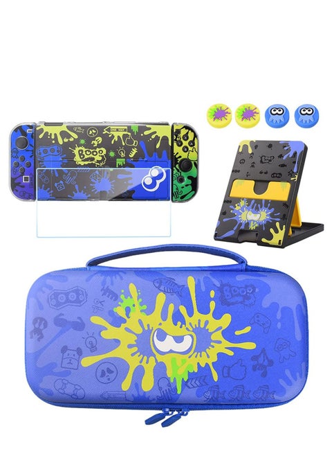 Switch Case Compatible with Nintendo OLED, Oled Cover Screen Protector, Playstand, Thumb Grip Caps
