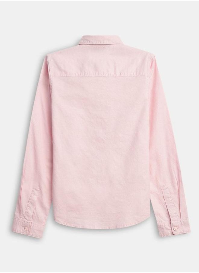 Bonkids - Boy's shirts in regular fit pink colour cotton fabric embellished pattern pull over closure woven weave type round collar type round neckline half sleeve length button down upper body wear type suitable for casual occasions – bring home style that tells a story. - Image 1