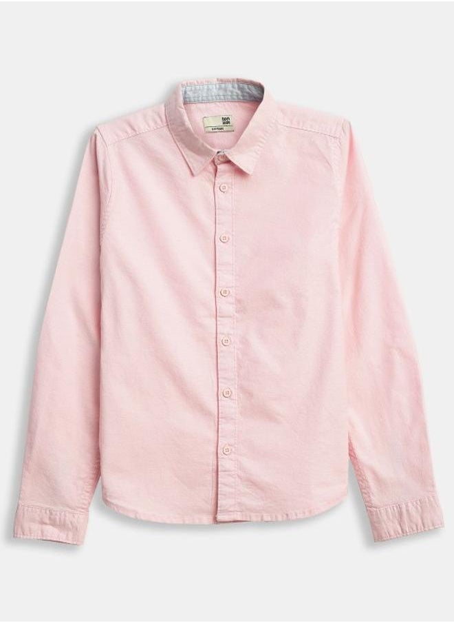 Bonkids - Boy's shirts in regular fit pink colour cotton fabric embellished pattern pull over closure woven weave type round collar type round neckline half sleeve length button down upper body wear type suitable for casual occasions – bring home style that tells a story. - Image 1